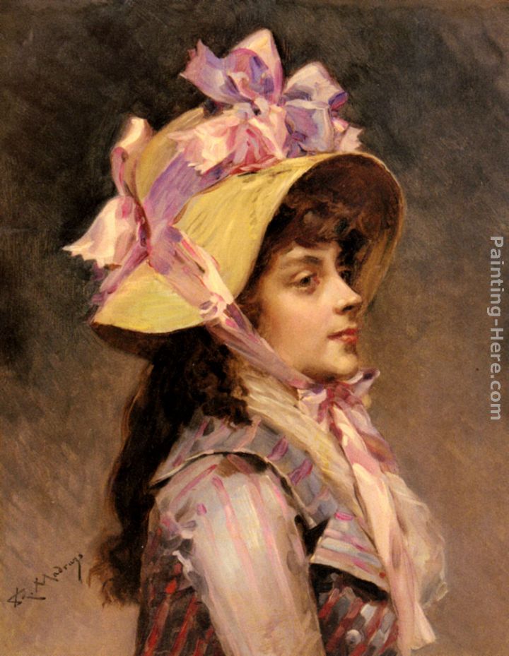 Portrait Of A Lady In Pink Ribbons painting - Raimundo de Madrazo y Garreta Portrait Of A Lady In Pink Ribbons art painting